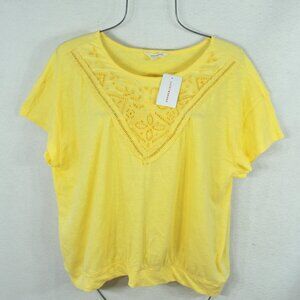 Share Lucky Brand Women's Blouse XL Sun Yellow Embroidered Lace Shirt Top